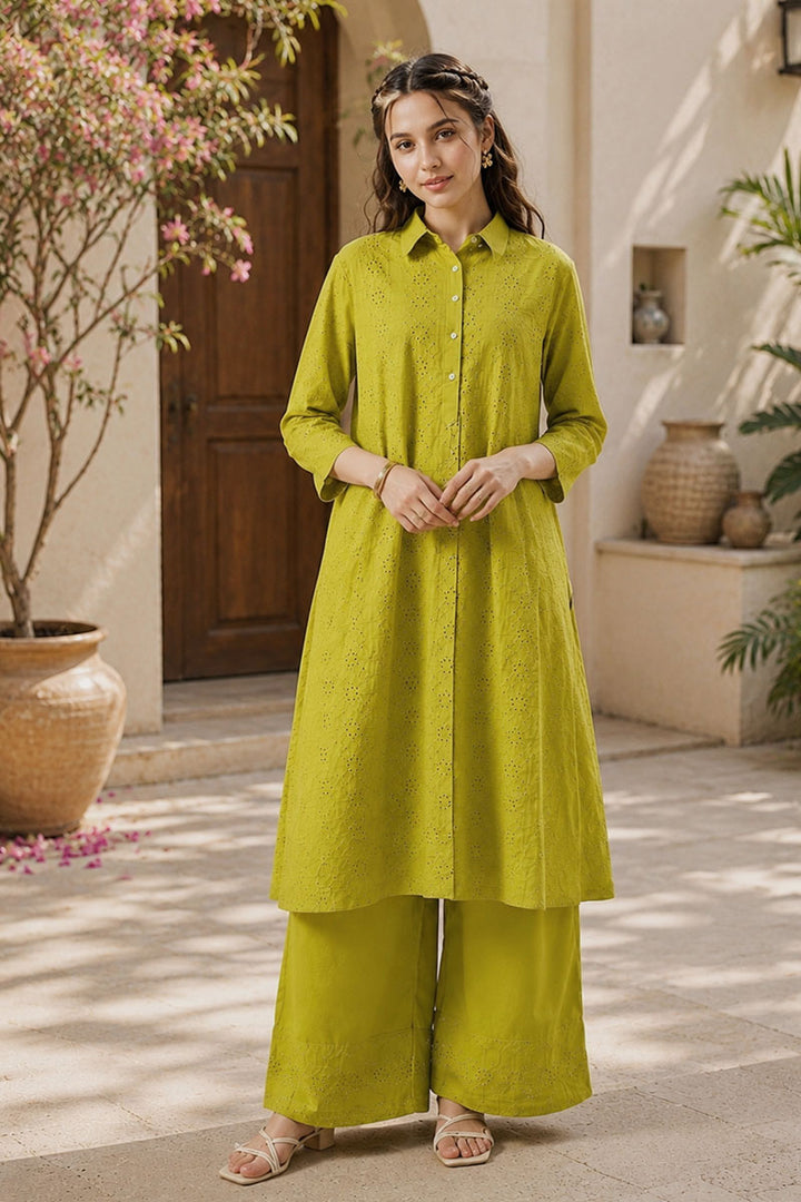 Green Color Delicate Cotton Readymade Kurti With Bottom | Buy Online India