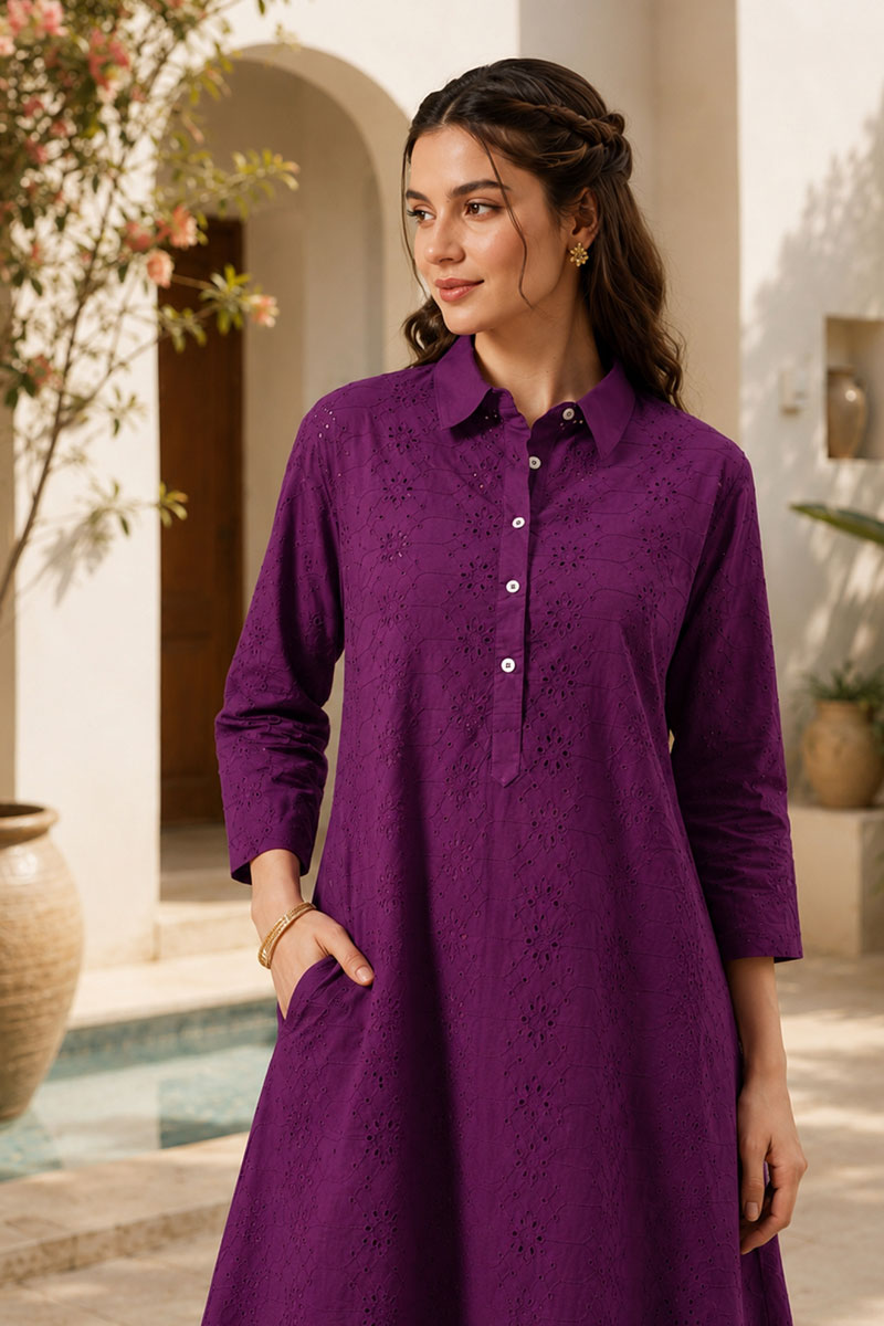 Engaging Purple Color Cotton Readymade Kurti With Bottom | Buy Online India
