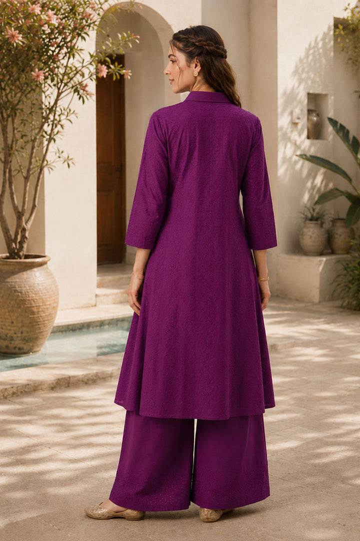 Engaging Purple Color Cotton Readymade Kurti With Bottom | Buy Online India