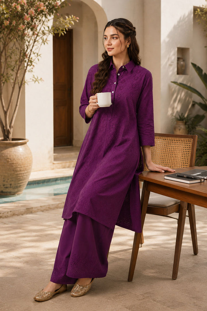 Engaging Purple Color Cotton Readymade Kurti With Bottom | Buy Online India