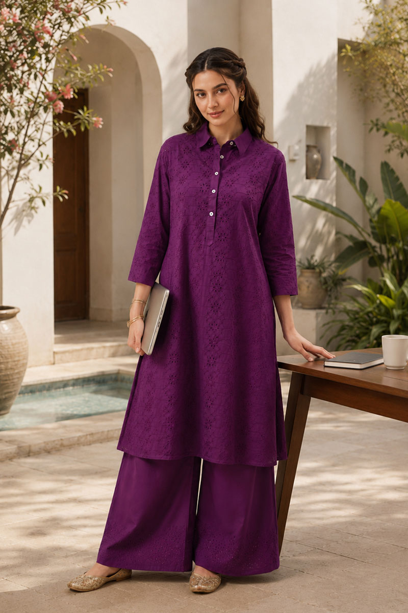 Engaging Purple Color Cotton Readymade Kurti With Bottom | Buy Online India