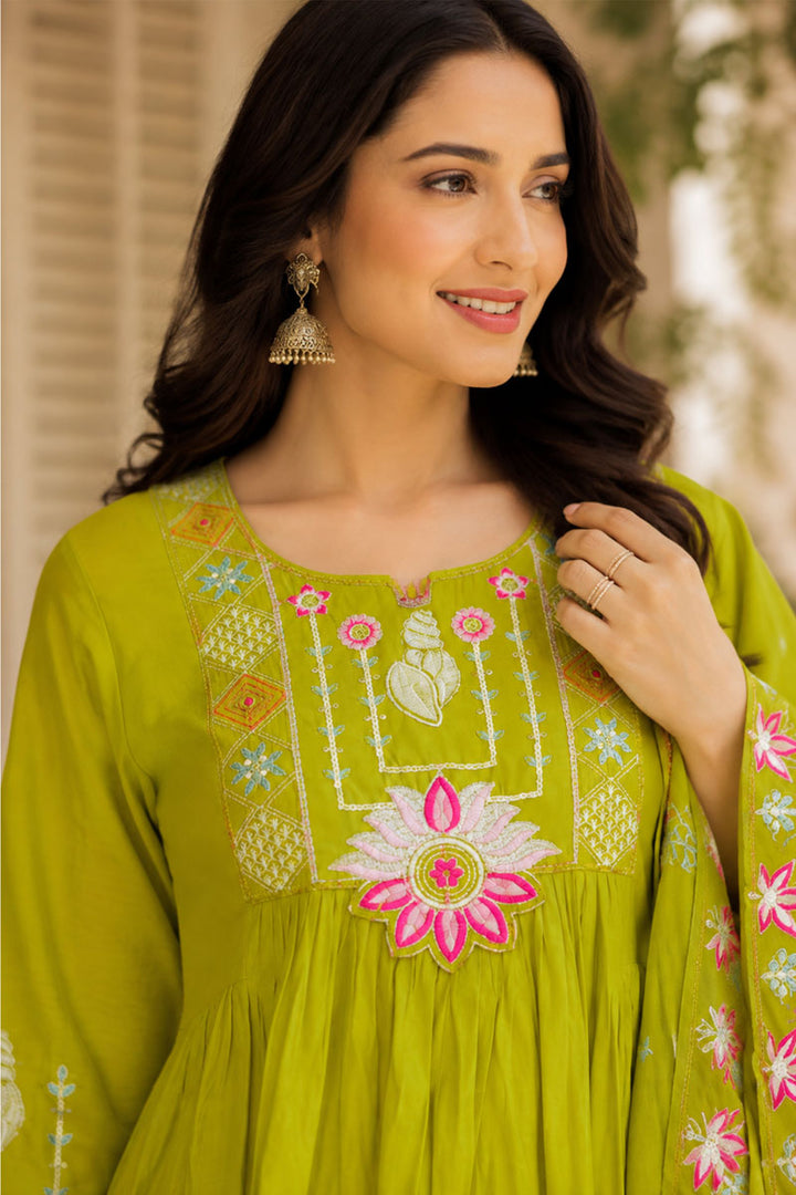 Green Color Art Silk Engaging Readymade Anarkali Style Suit | Buy Online India