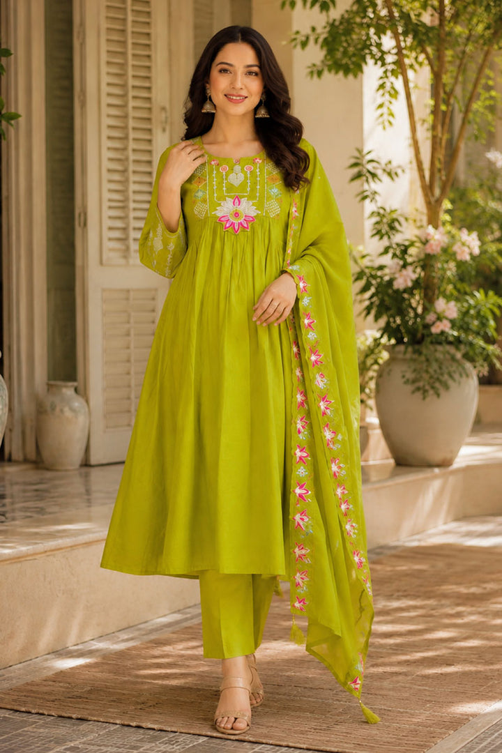 Green Color Art Silk Engaging Readymade Anarkali Style Suit | Buy Online India