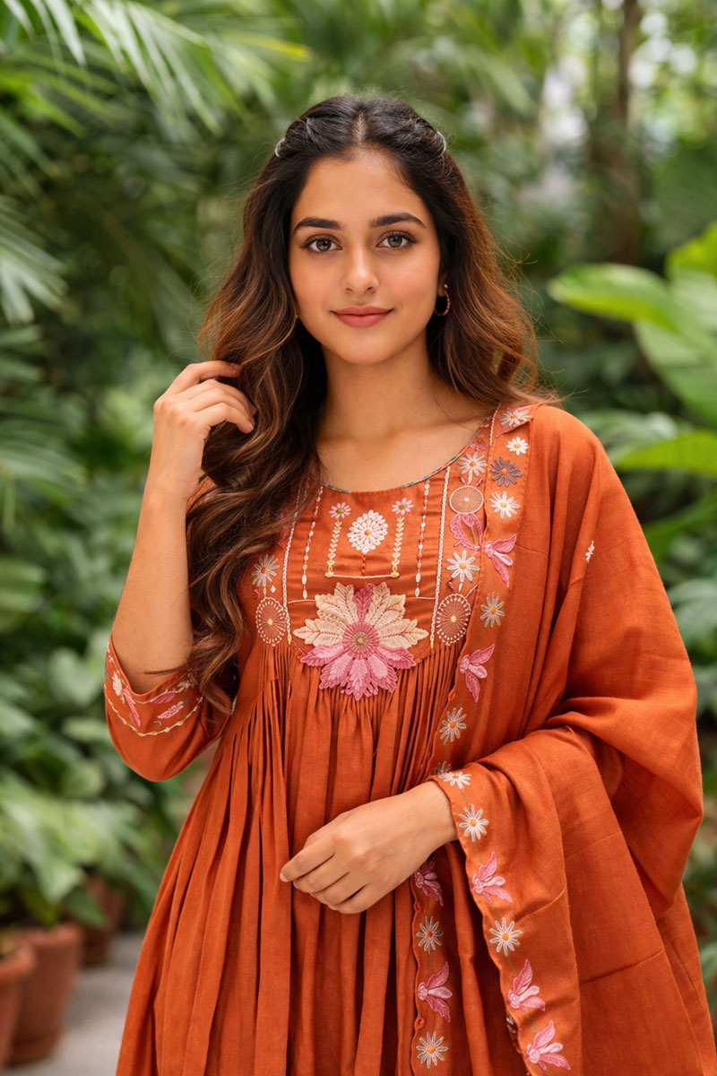 Creative Orange Art Silk Readymade Anarkali Style Suit | Buy Online India