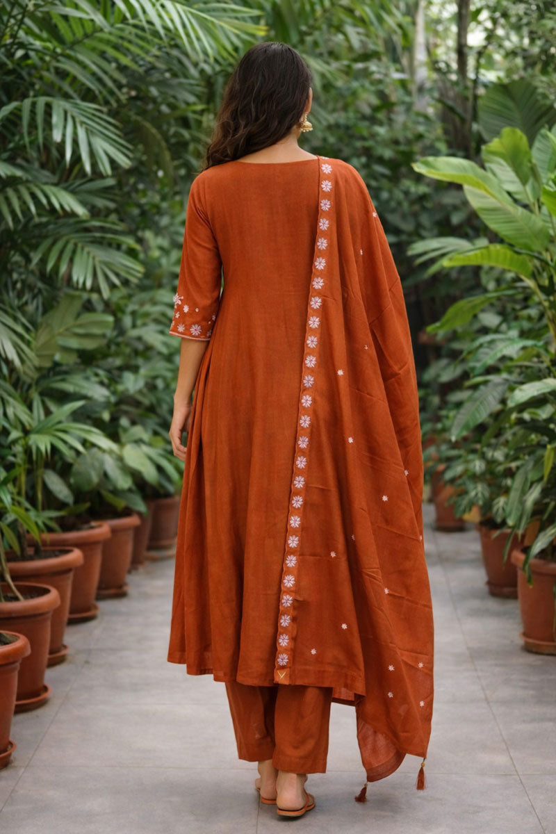 Creative Orange Art Silk Readymade Anarkali Style Suit | Buy Online India