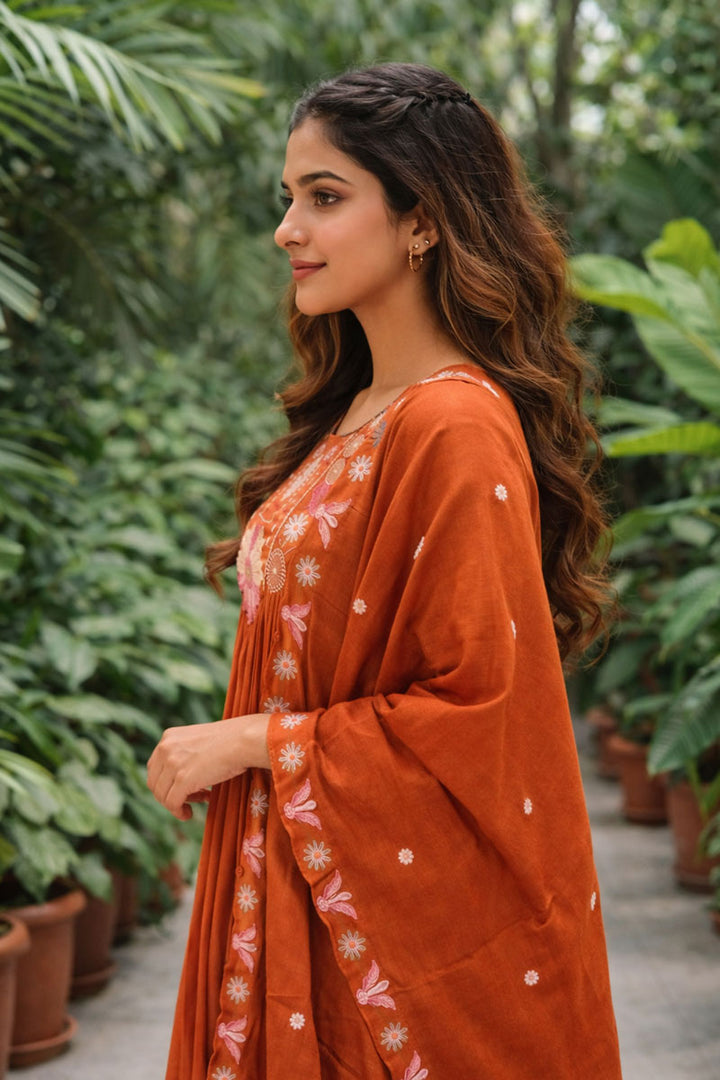 Creative Orange Art Silk Readymade Anarkali Style Suit | Buy Online India