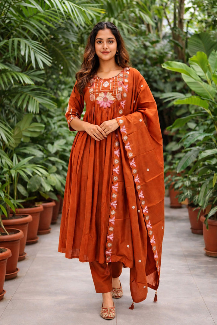 Creative Orange Art Silk Readymade Anarkali Style Suit | Buy Online India