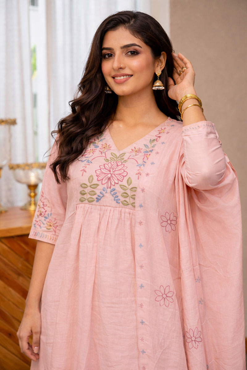 Excellent Art Silk Pink Color Readymade Anarkali Style Suit | Buy Online India