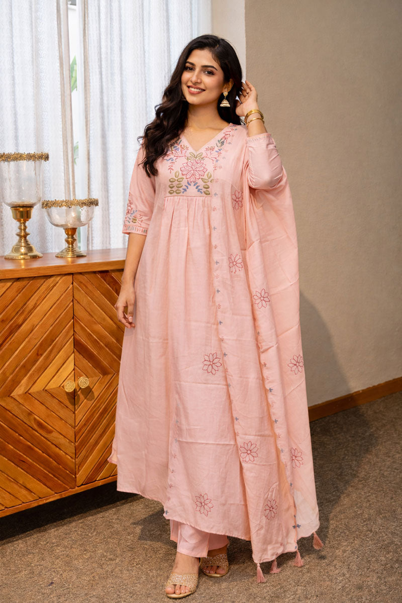 Excellent Art Silk Pink Color Readymade Anarkali Style Suit | Buy Online India