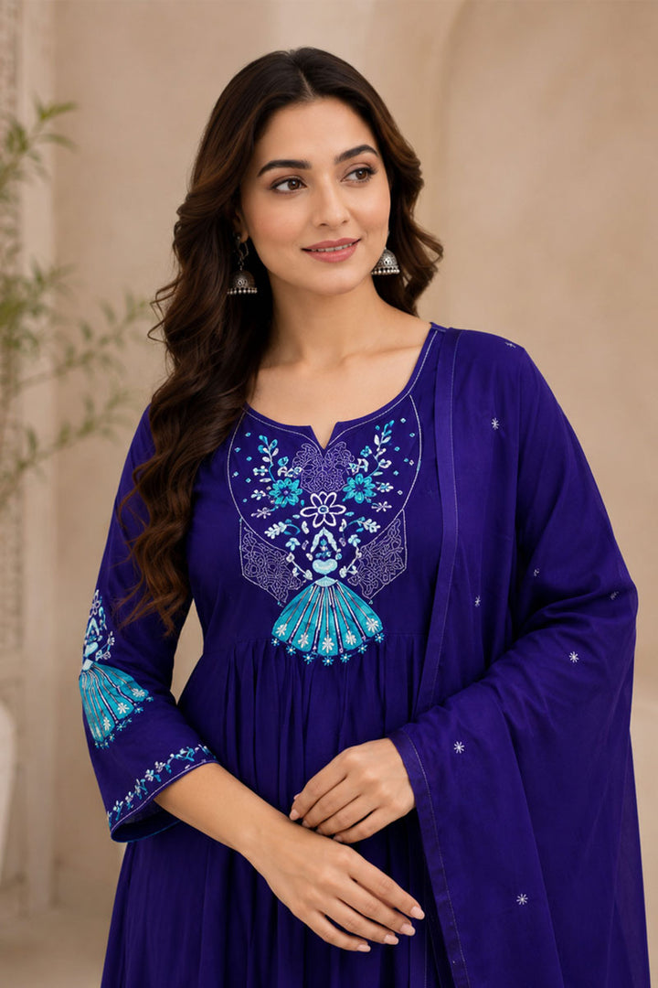 Blue Color Art Silk Readymade Anarkali Style Suit For Festive | Buy Online India
