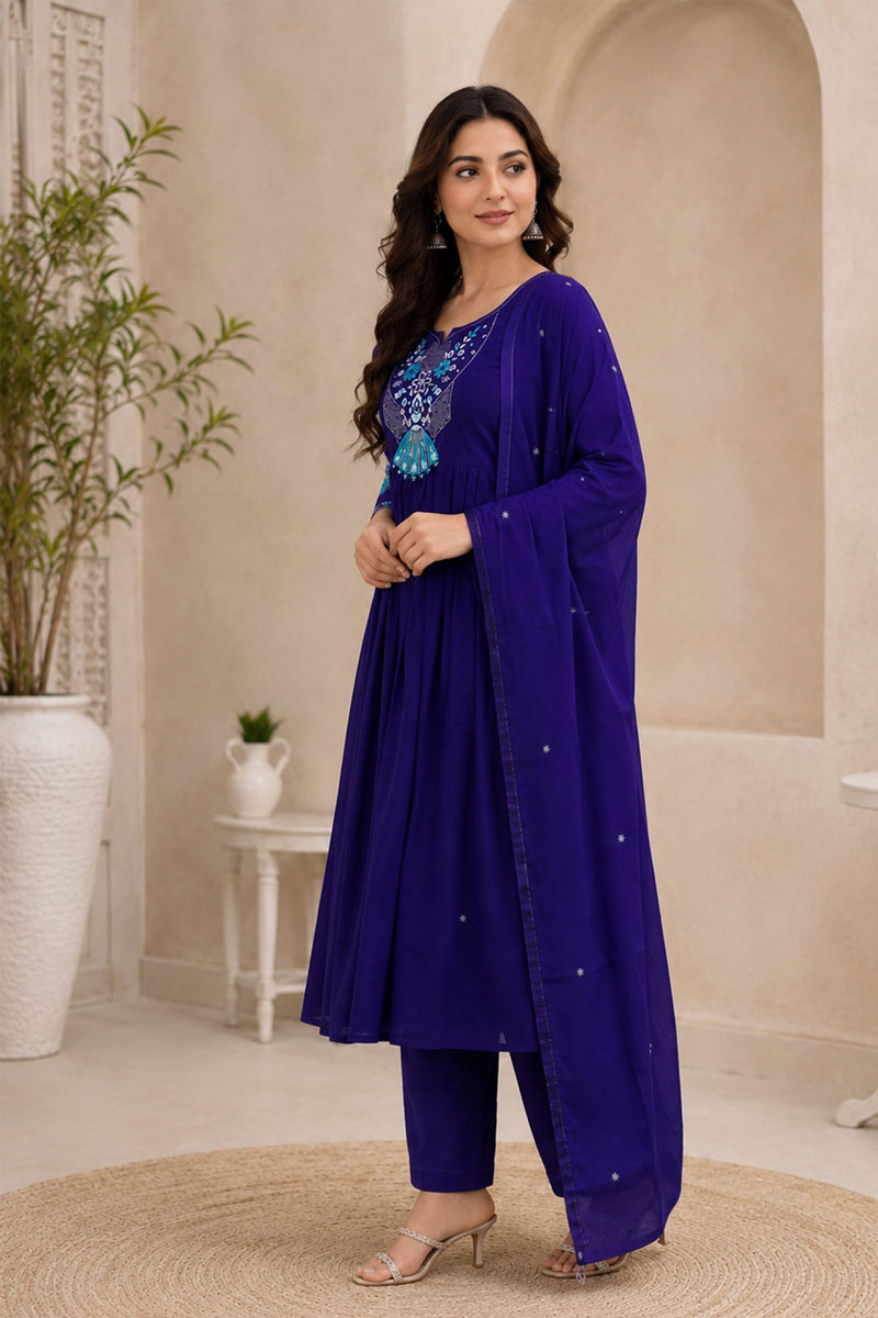 Blue Color Art Silk Readymade Anarkali Style Suit For Festive | Buy Online India
