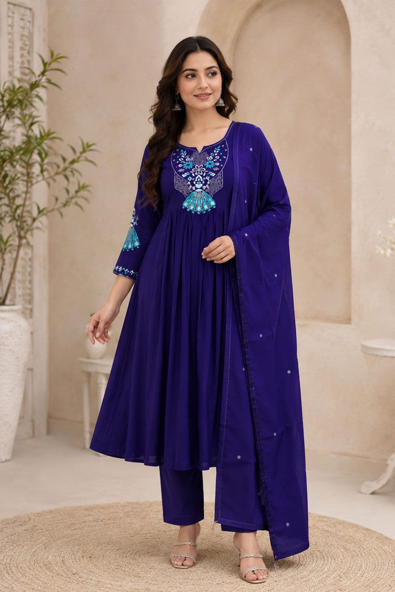 Blue Color Art Silk Readymade Anarkali Style Suit For Festive | Buy Online India