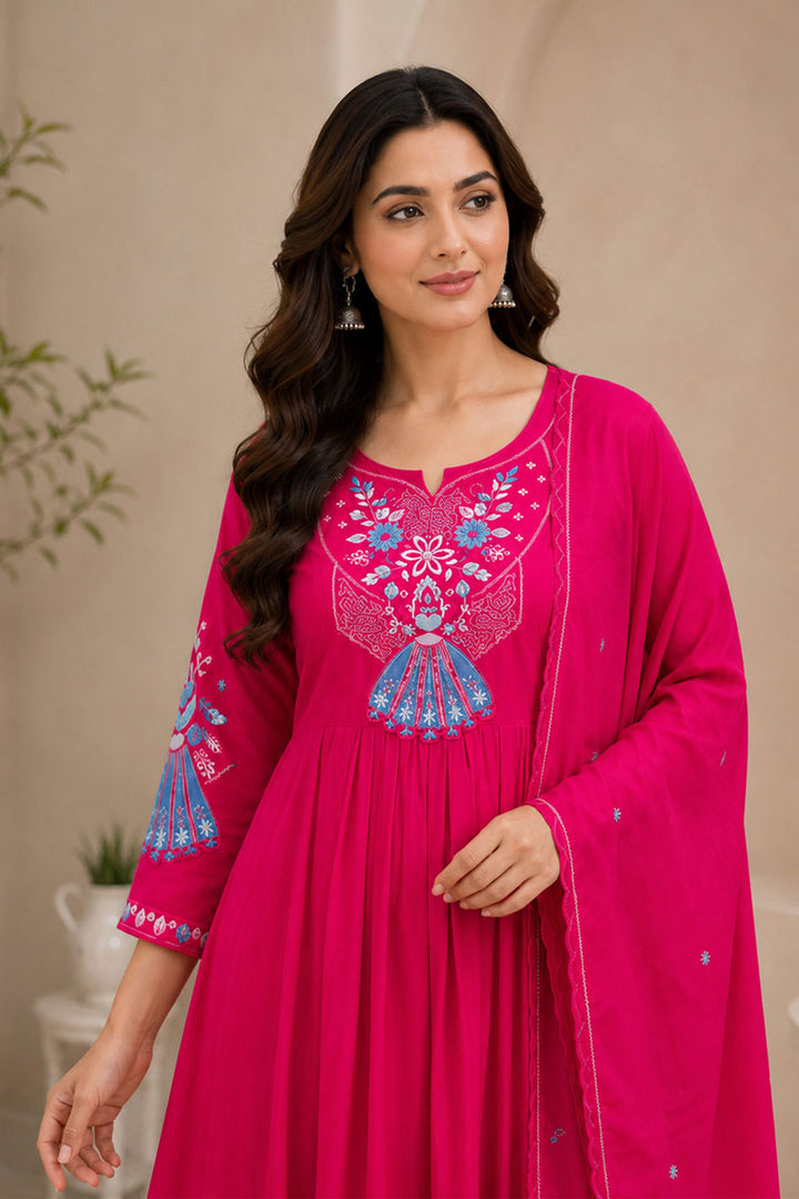 Festive Wear Art Silk Pink Color Readymade Anarkali Style Suit | Buy Online India