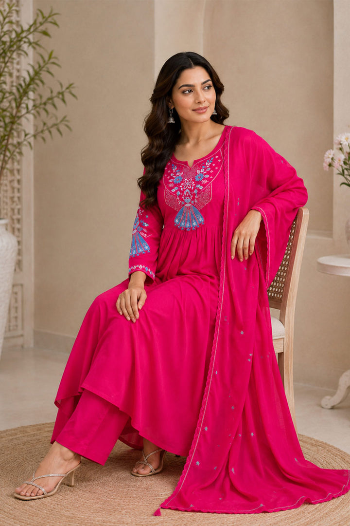 Festive Wear Art Silk Pink Color Readymade Anarkali Style Suit | Buy Online India