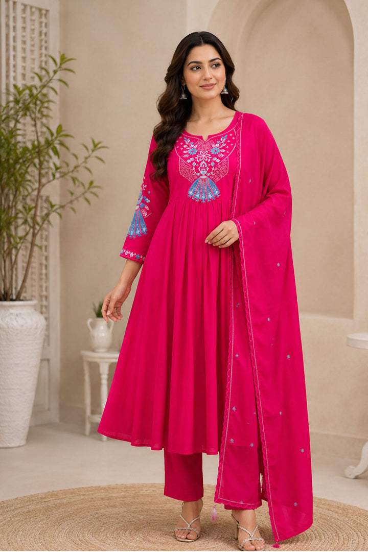 Festive Wear Art Silk Pink Color Readymade Anarkali Style Suit | Buy Online India