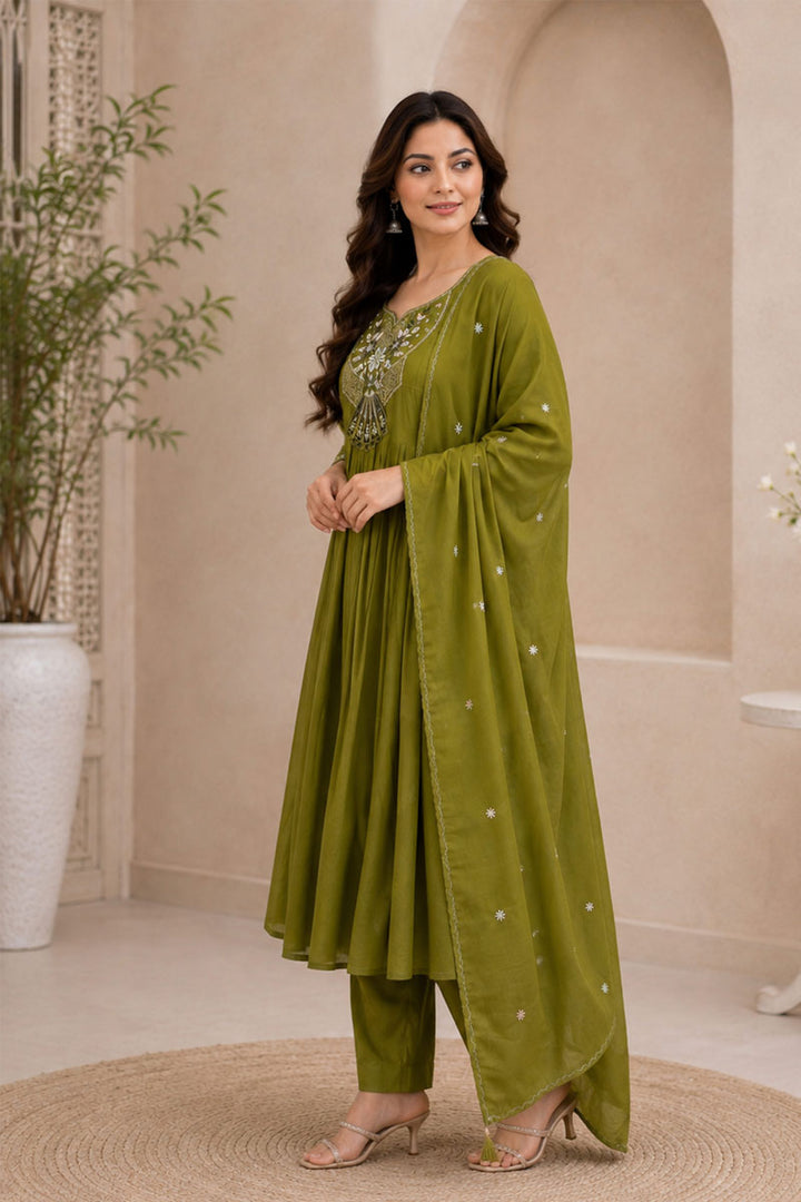 Tempting Art Silk Green Readymade Anarkali Style Suit | Buy Online India