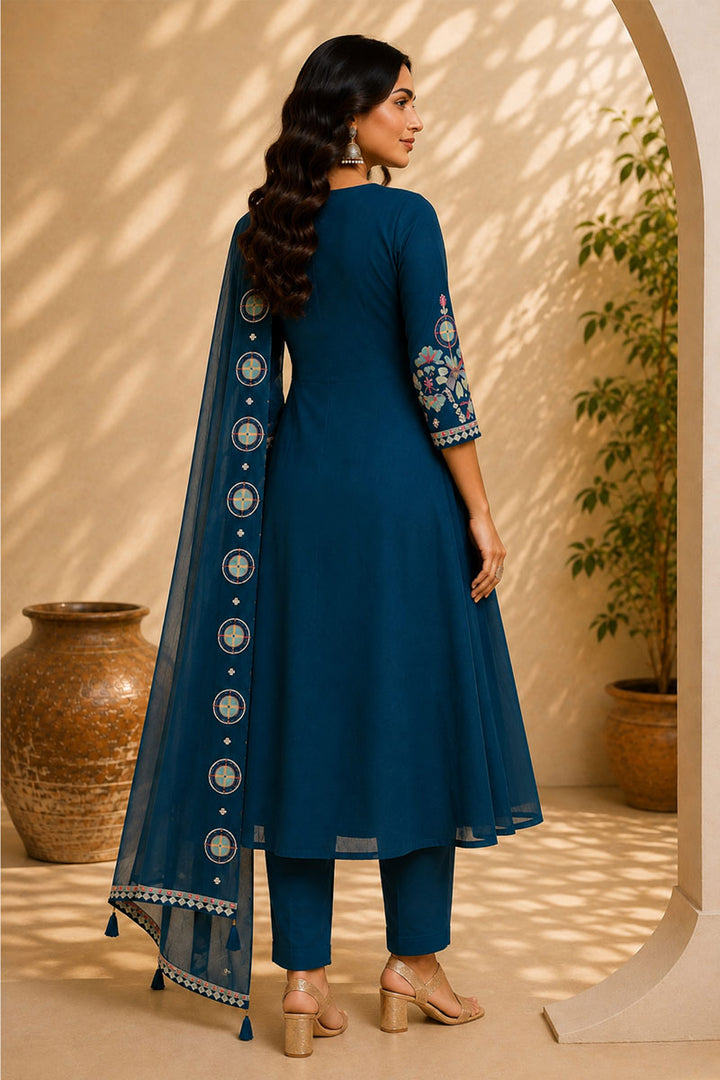 Amazing Teal Color Art Silk Readymade Anarkali Style Suit | Buy Online India