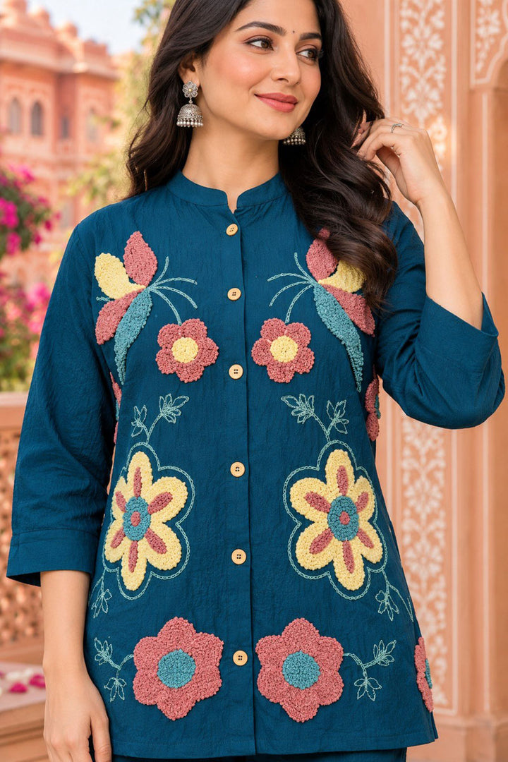 Viscose Fabric Teal Color Elegant Readymade Co Ord Set | Buy Online India