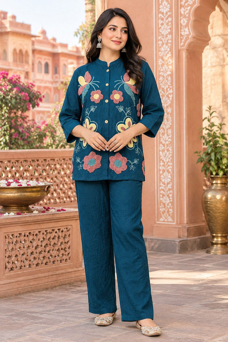 Viscose Fabric Teal Color Elegant Readymade Co Ord Set | Buy Online India