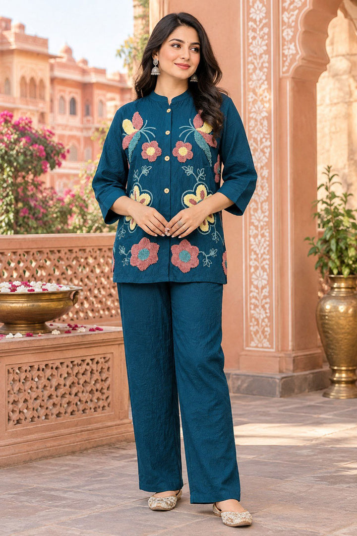 Viscose Fabric Teal Color Elegant Readymade Co Ord Set | Buy Online India