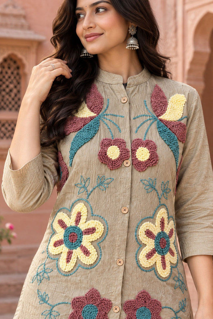 Beige Color Viscose Fabric Readymade Co Ord Set | Buy Online India