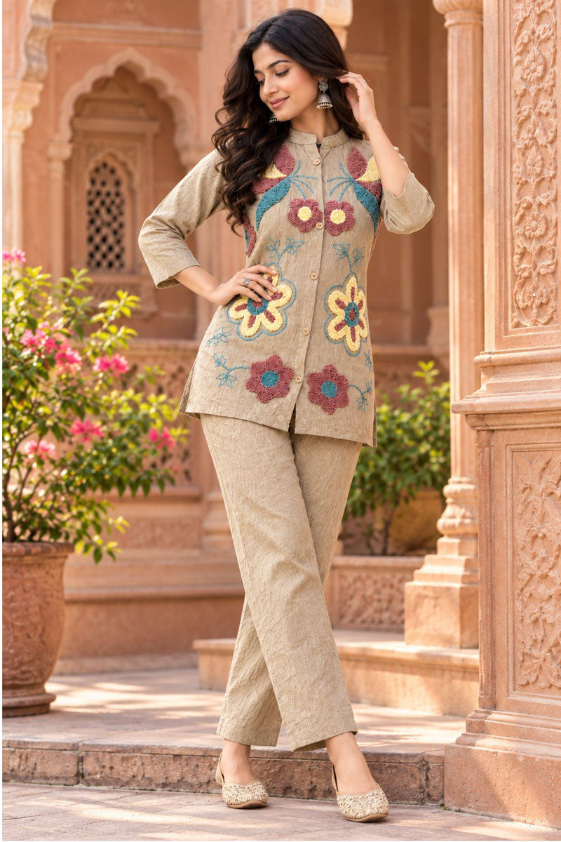 Beige Color Viscose Fabric Readymade Co Ord Set | Buy Online India