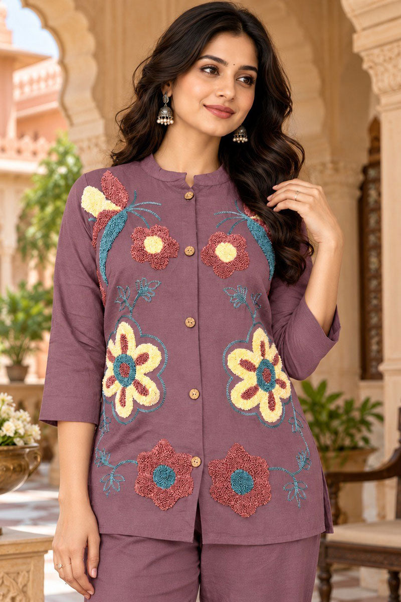 Casual Style Viscose Fabric Lavender Readymade Co Ord Set | Buy Online India