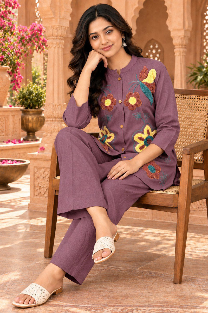 Casual Style Viscose Fabric Lavender Readymade Co Ord Set | Buy Online India