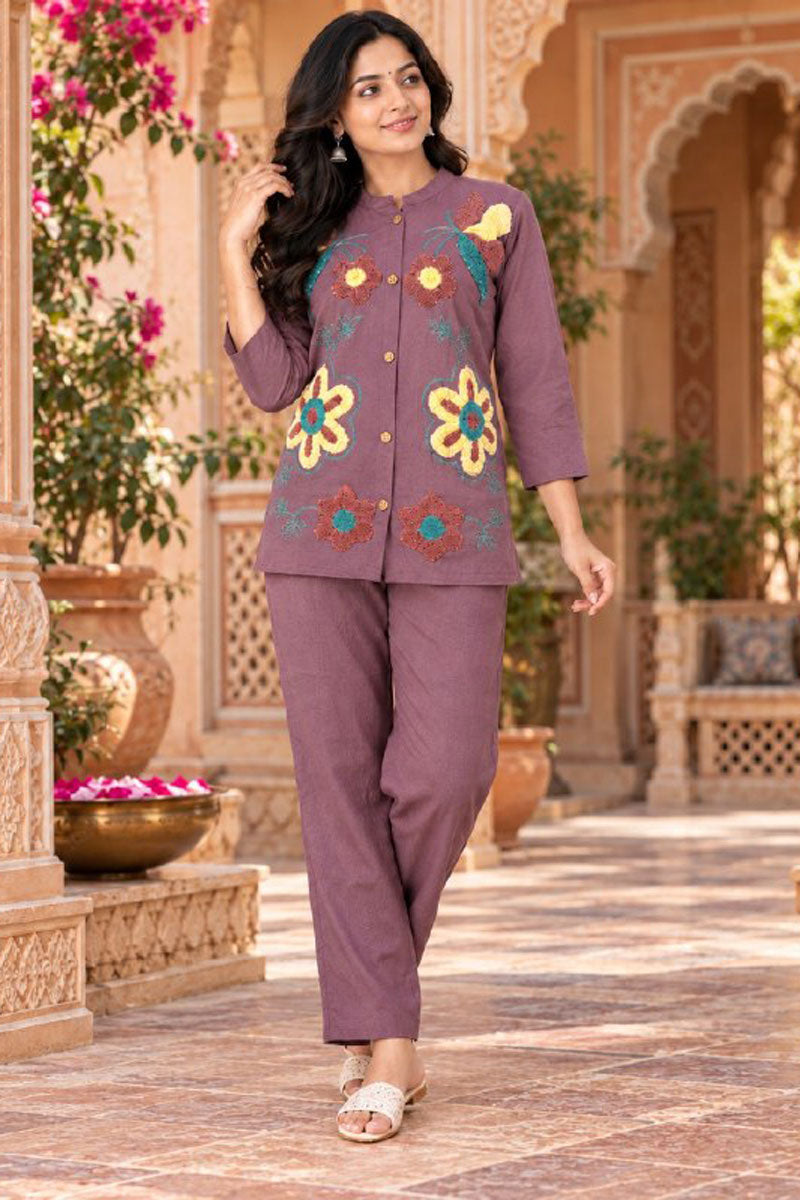 Casual Style Viscose Fabric Lavender Readymade Co Ord Set | Buy Online India