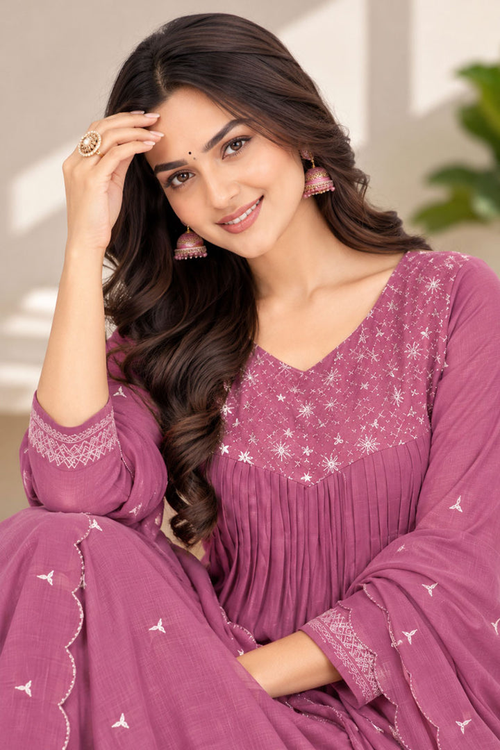 Attractive Chanderi Fabric Pink Readymade Anarkali Style Suit