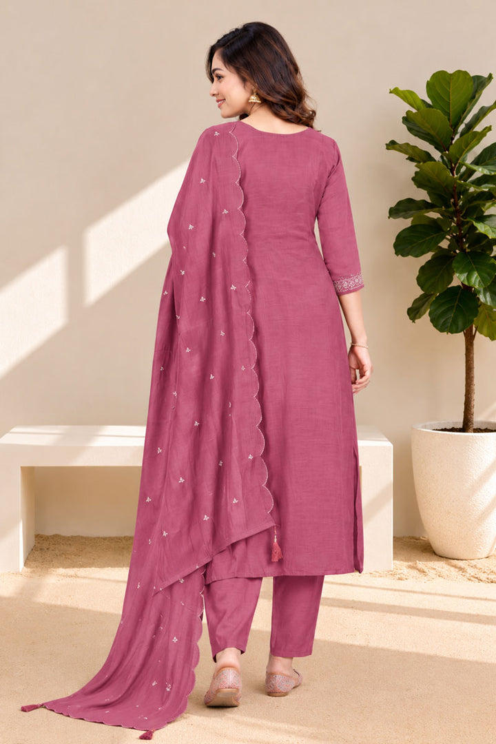 Attractive Chanderi Fabric Pink Readymade Anarkali Style Suit