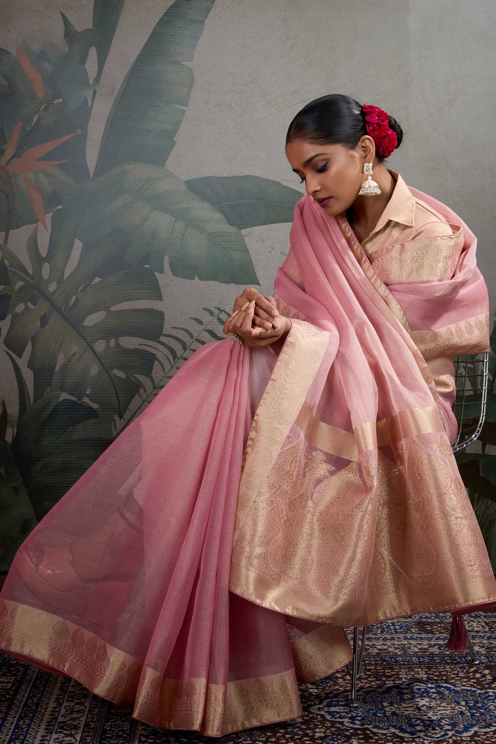 Weaving Work Tissue Silk Saree In Pink Color | Buy Online India
