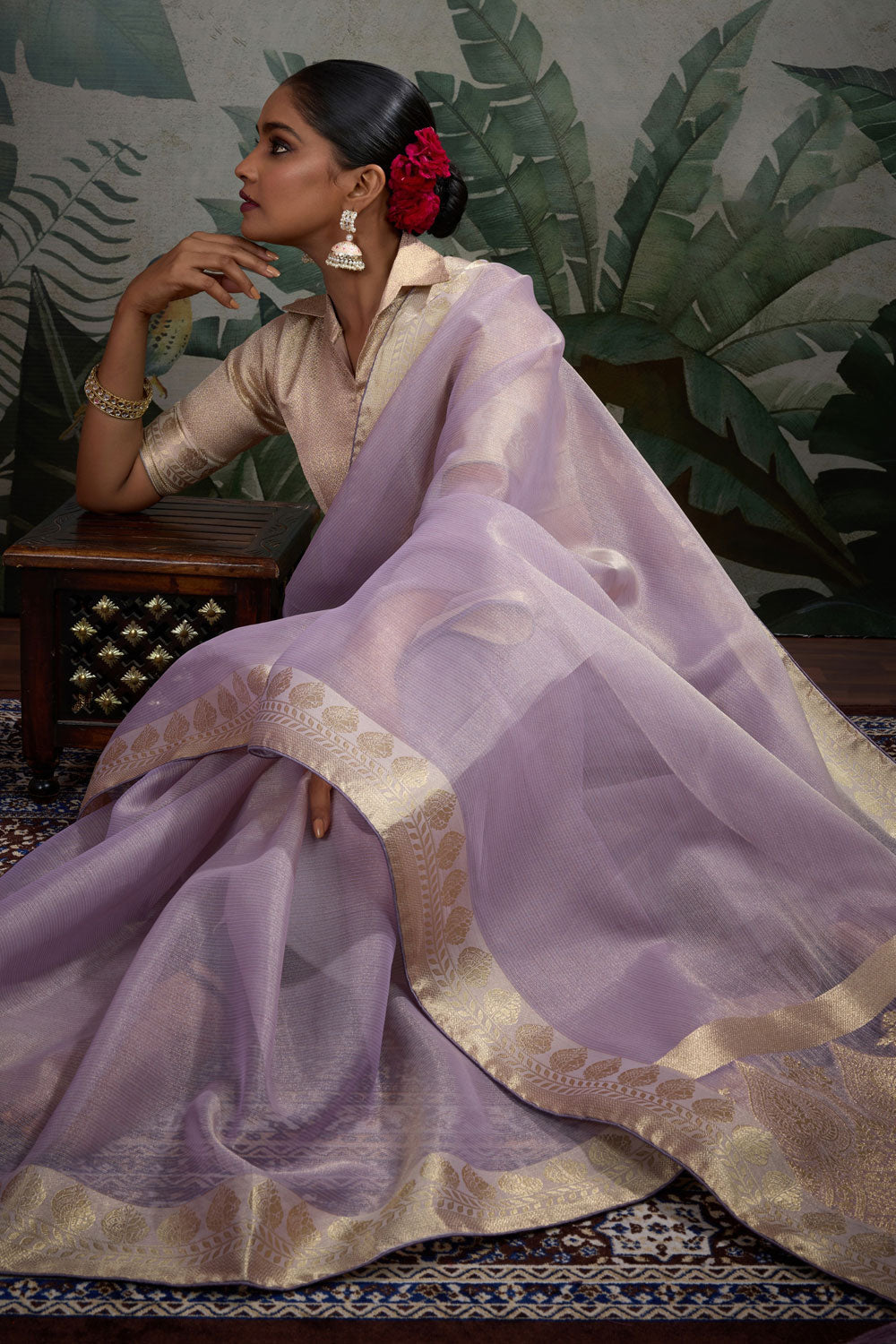 Lavender Color Weaving Work Tissue Silk Saree For Festival | Buy Online India
