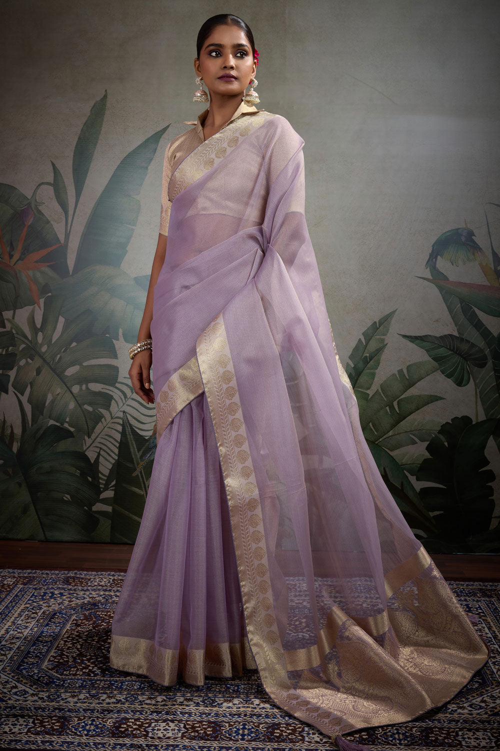 Lavender Color Weaving Work Tissue Silk Saree For Festival | Buy Online India