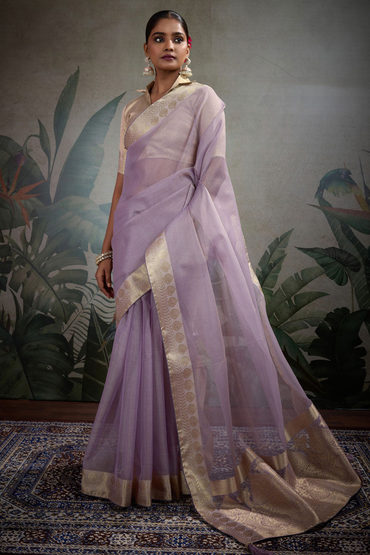 Lavender Color Weaving Work Tissue Silk Saree For Festival | Buy Online India