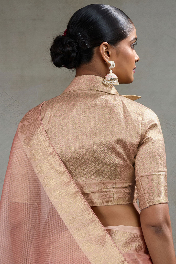 Festive Weaving Work Tissue Silk Saree In Peach Color | Buy Online India