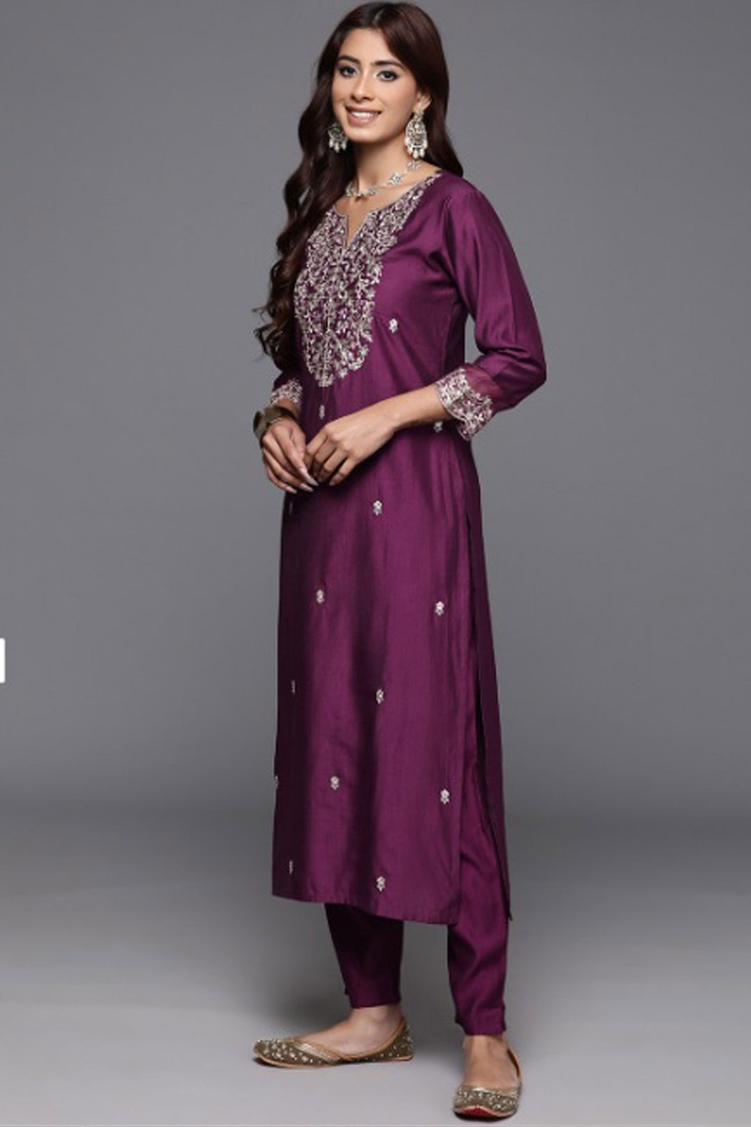 Purple Readymade Salwar Suit In Chanderi Fabric