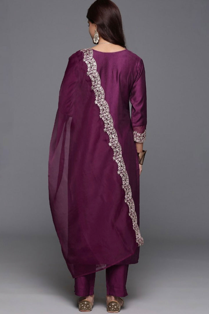 Purple Readymade Salwar Suit In Chanderi Fabric