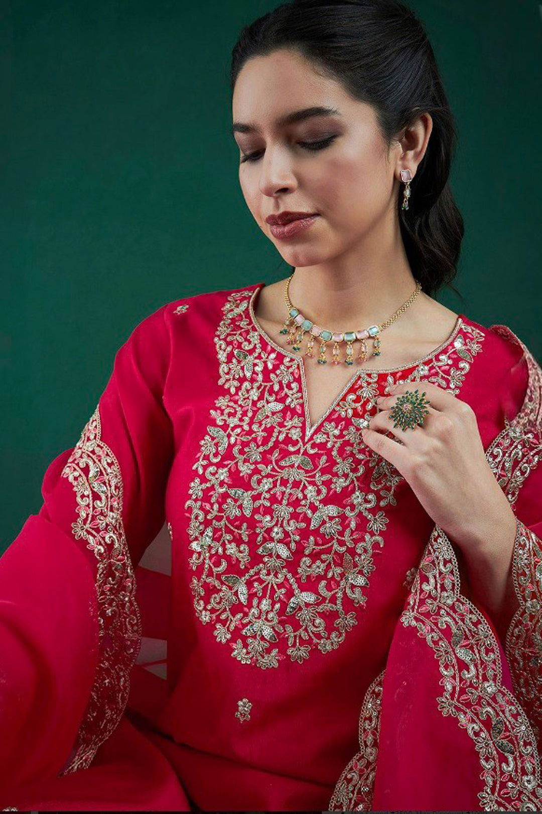 Chanderi Fabric Readymade Salwar Suit In Pink Color