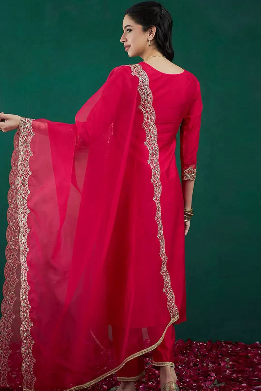 Chanderi Fabric Readymade Salwar Suit In Pink Color