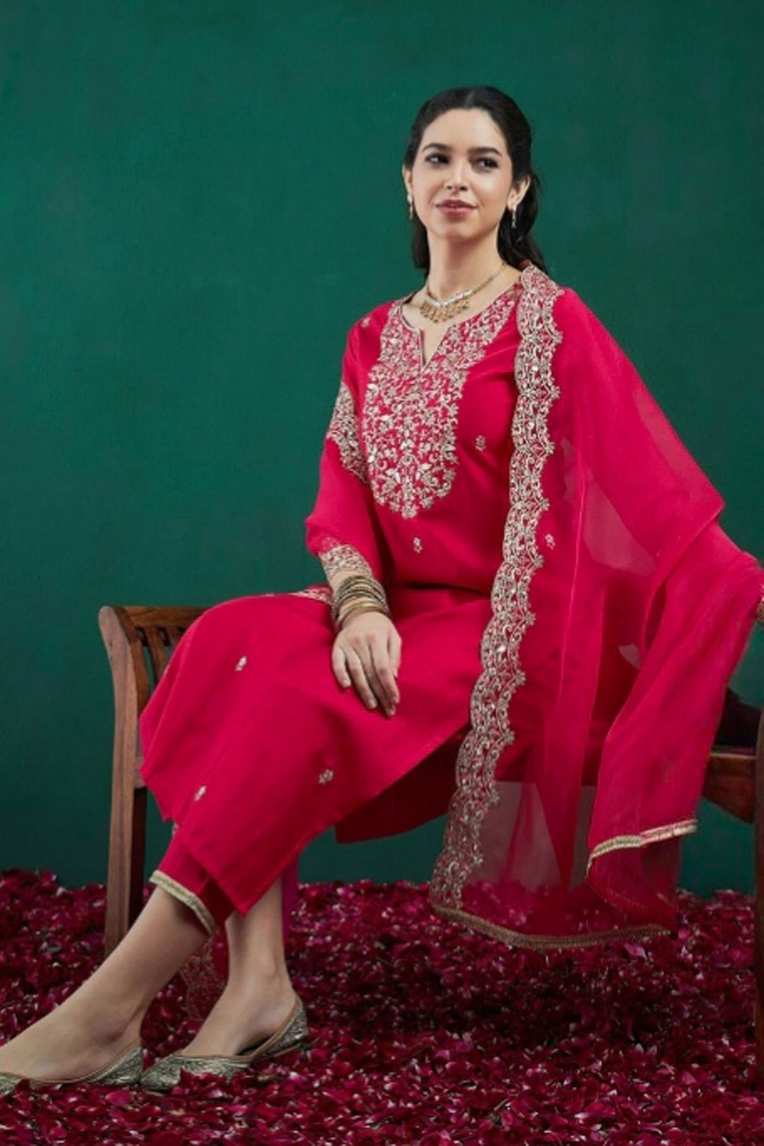 Chanderi Fabric Readymade Salwar Suit In Pink Color