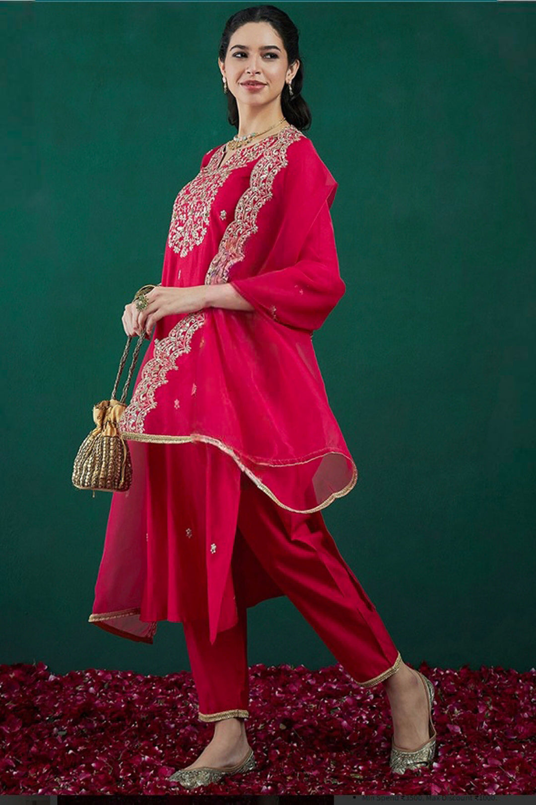 Chanderi Fabric Readymade Salwar Suit In Pink Color