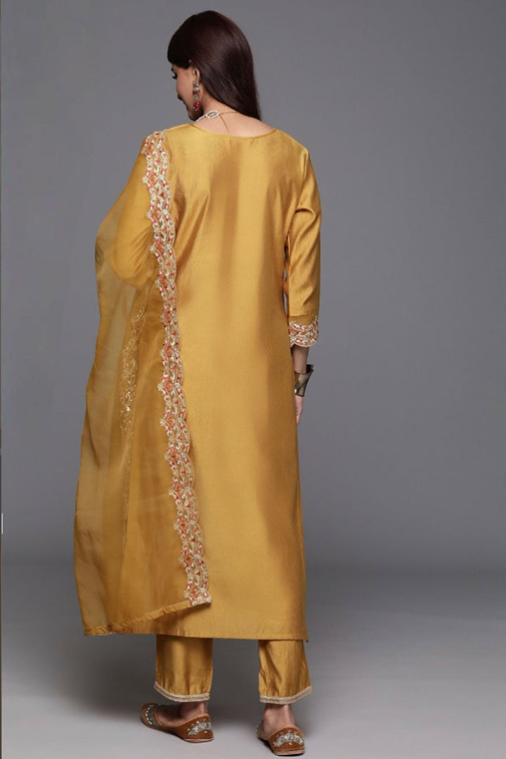 Trendy Yellow Color Chanderi Fabric Readymade Salwar Suit
