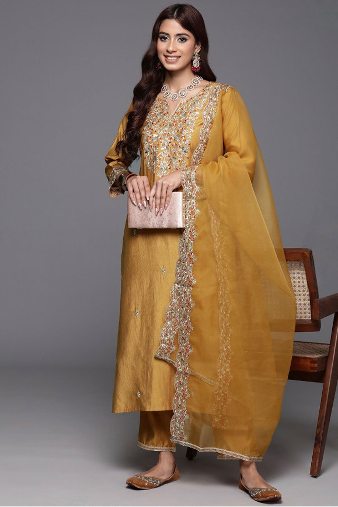 Trendy Yellow Color Chanderi Fabric Readymade Salwar Suit