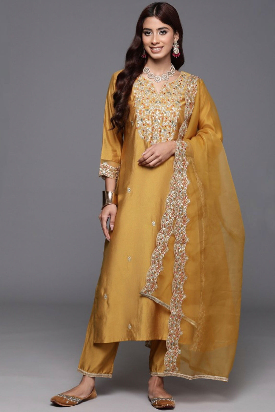 Trendy Yellow Color Chanderi Fabric Readymade Salwar Suit