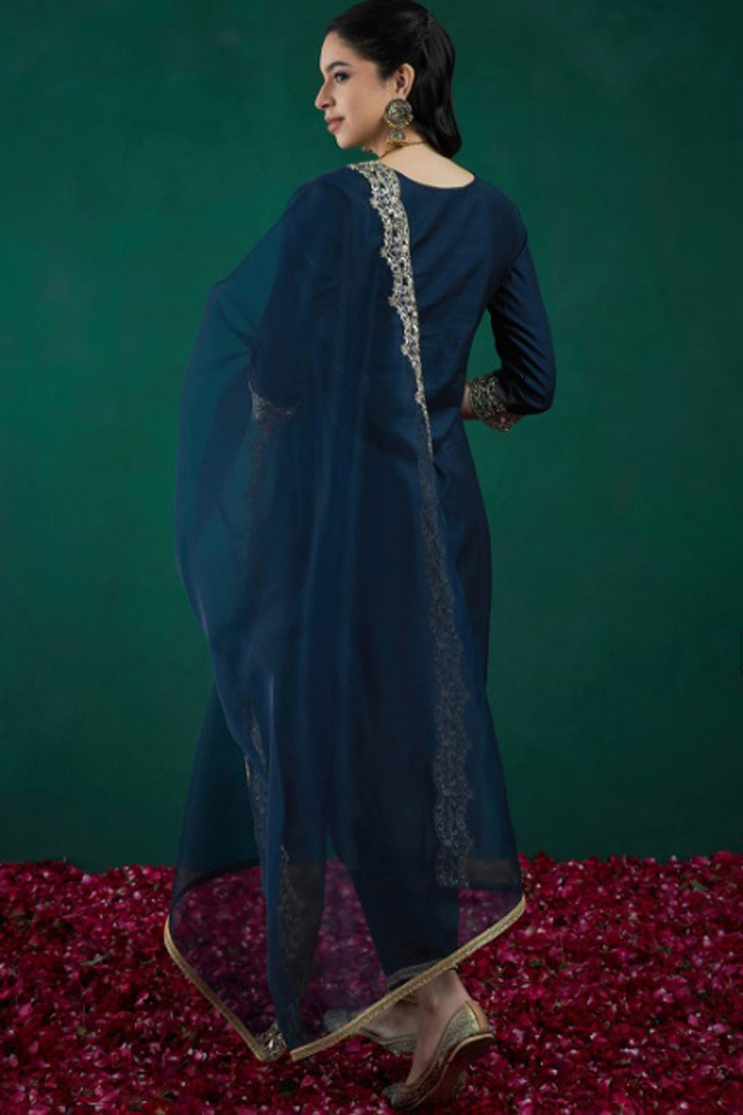 Elegant Blue Readymade Salwar Suit In Chanderi Fabric