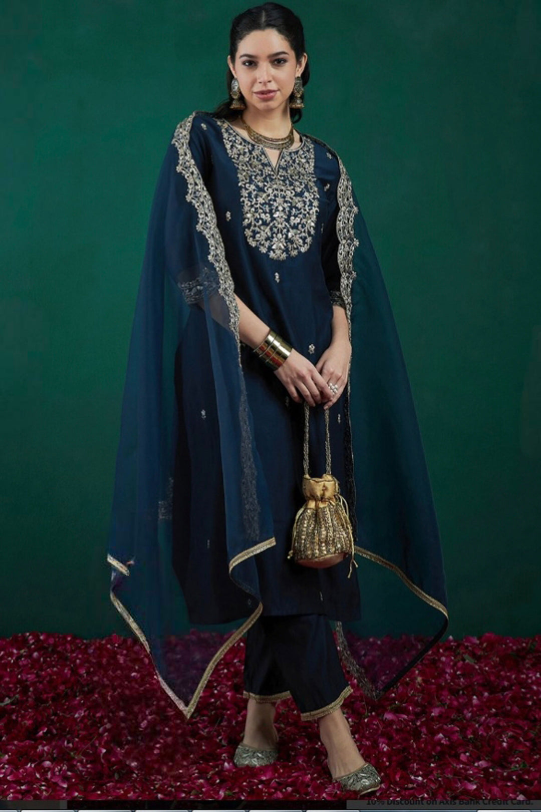 Elegant Blue Readymade Salwar Suit In Chanderi Fabric
