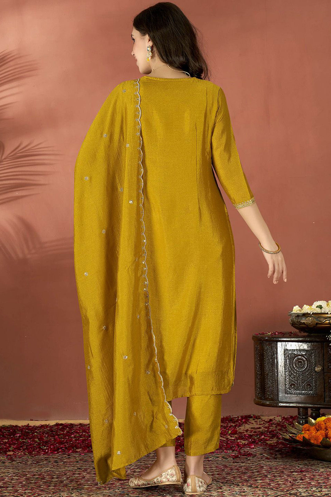Mustard Color Fancy Fabric Readymade Salwar Suit