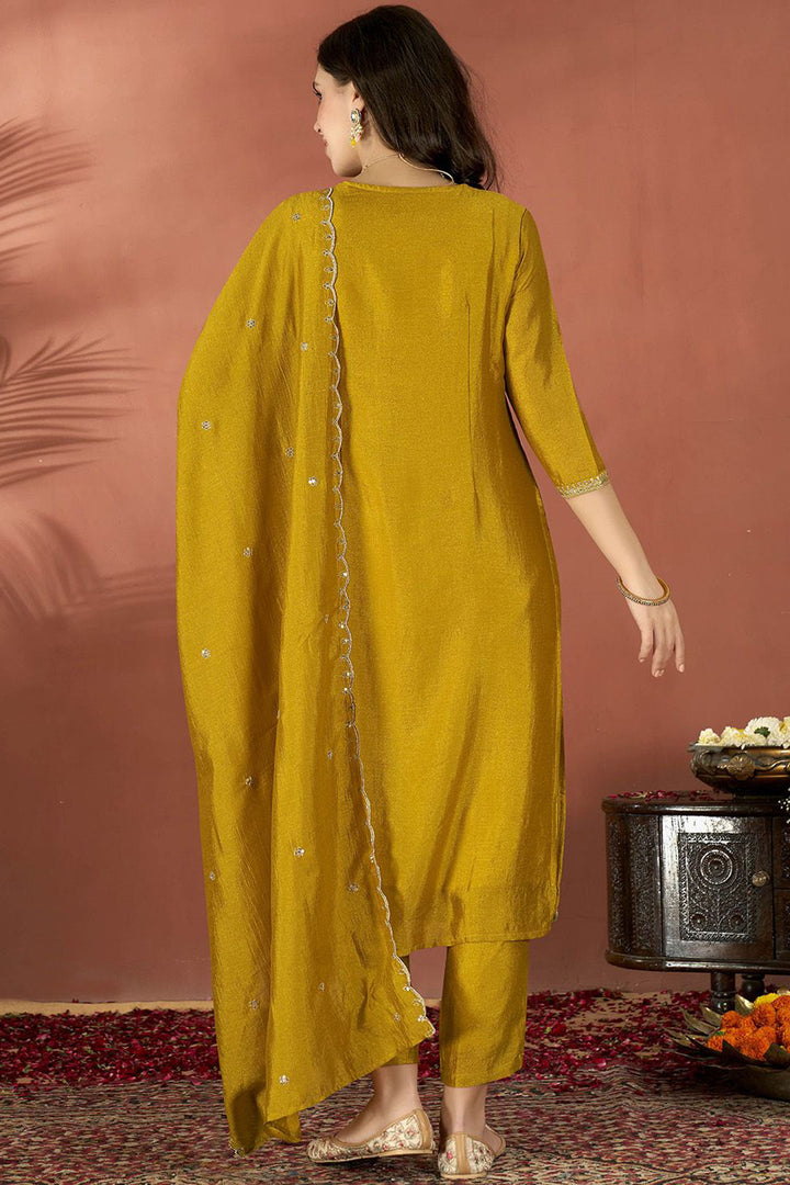 Mustard Color Fancy Fabric Readymade Salwar Suit