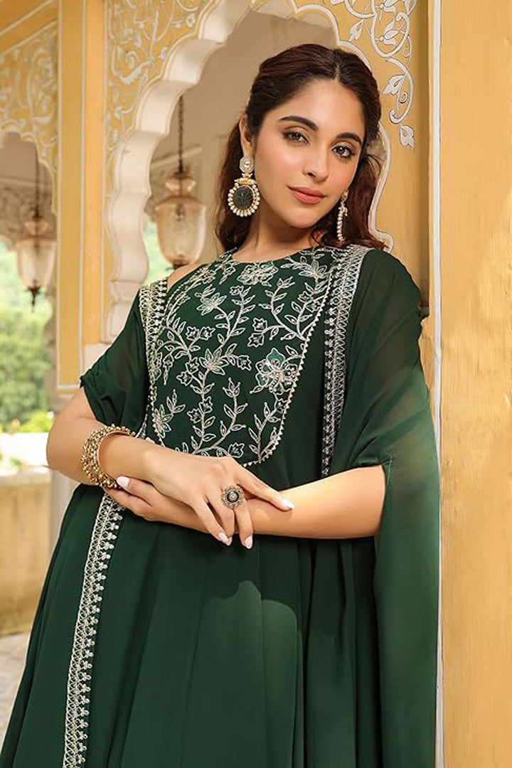 Georgette Dark Green Color Readymade Top With Dupatta